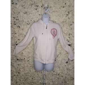 Christian Audigier Zip Up Hoodie, Sequin,  White Lined Hood, Size L , Boujee Grl